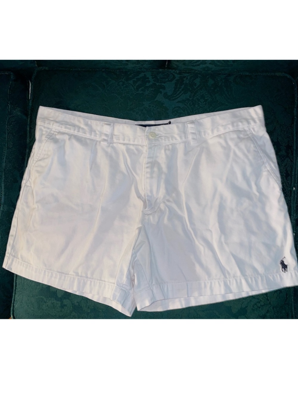 Ralph Lauren White Flat-Front Cotton Shorts with Polo Pony